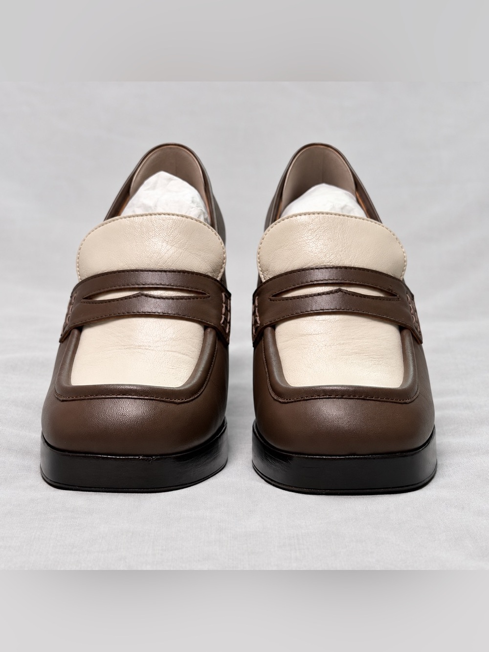 Sezane Jessie Loafers Platform Block Heel Brown Cream Leather Size 11 / 42 - Picture 9 of 14